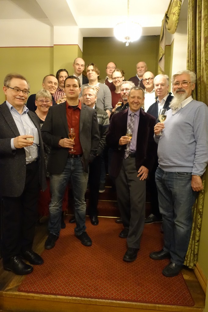 Cheers! From left to right (more or less): Antero Ranne, Gitte Christensen, Esa Lippu, Miika Rämä, Simo Kilponen, Jouko Kangasniemi, Heikki Viitamäki, Esa Pursiheimo, Olli Paavola, Kaarlo Reipas, Göran Koreneff, Morten Kromberg, Kimmo Kekäläinen, Veli-Matti Jantunen, Timo Korpela, Ray Cannon (Missing: Anssi Seppälä)