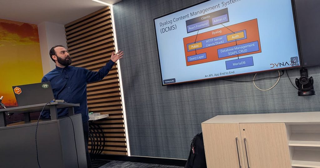 Rich pointing to slide of application architecture overview diagram